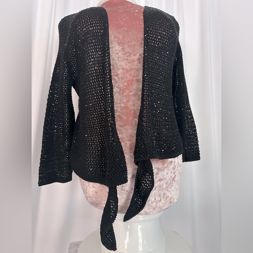 Jones New York Signature Front Collarless Long Sleeve Cardigan Sequin (649) - Picture 9 of 10